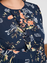 Plus Size Floral Print Belt Design Lace Hem Dress